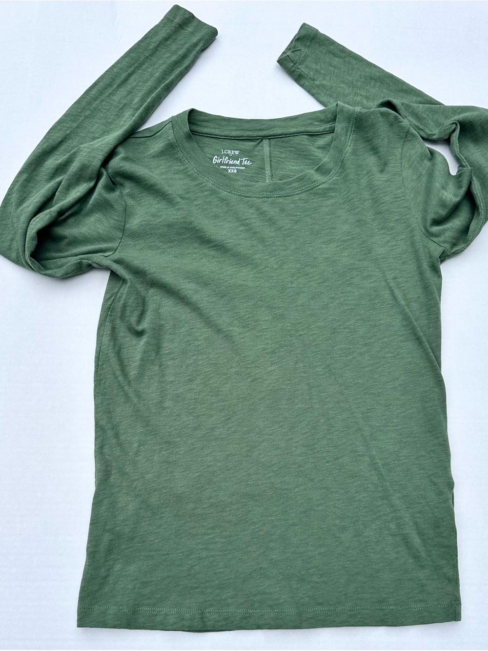 J. Crew Factory Women’s XXS Olive Green Long Sleeve Crewneck Cottin Top